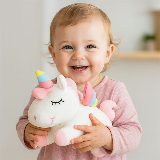 Peluche licorne compagnon aventure de bébé