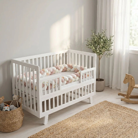 Tour de berceau tresse rose blanc fleuri
