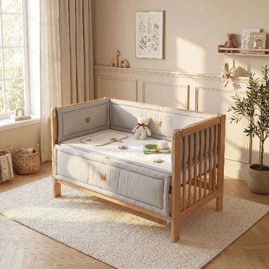 Tour de lit cododo 3 cotés grise motif ours mignon