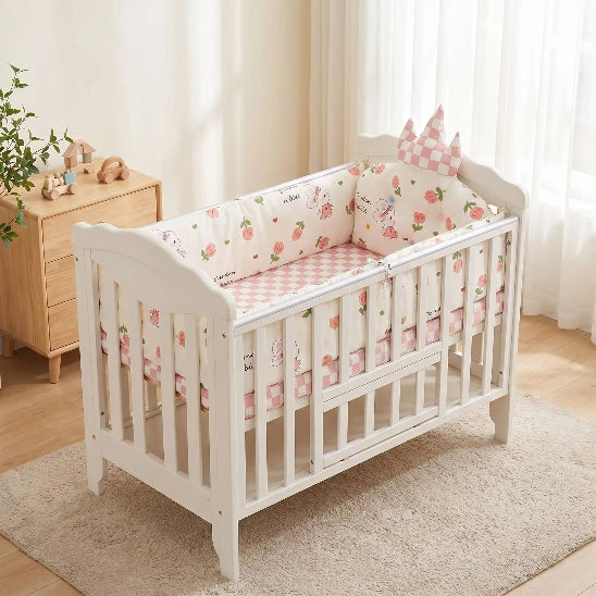Tour de lit pour cododo blanc rose avec coussin couronne