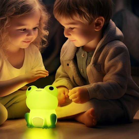 Veilleuse design compacte, intégration facile dans toutes pièces, illumine visages bébés.