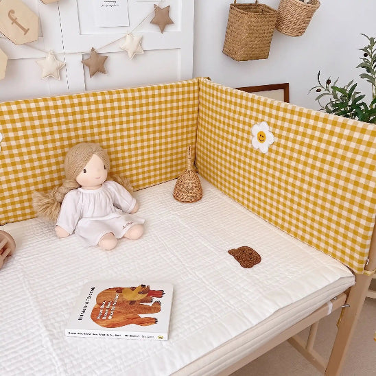 3 coussins pour tour de lit jaune moutarde motif fleur mignon