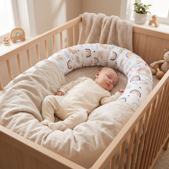 Boudin cale bébé arc-en-ciel couvrant bébé pendant sommeil