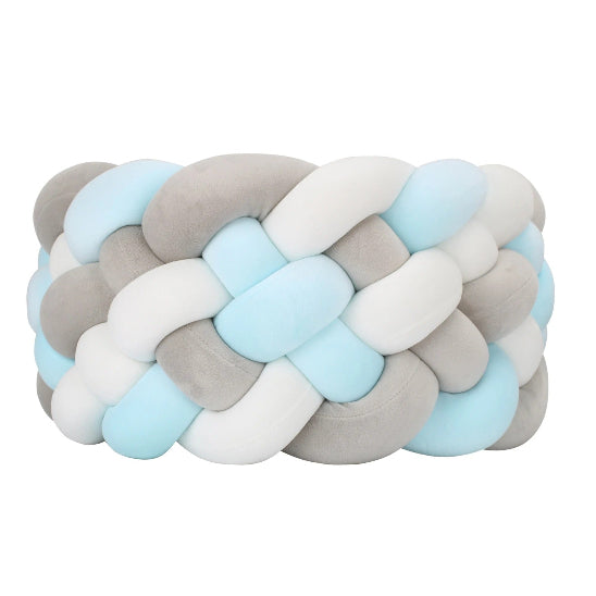 Boudin pour tresse de lit gris blanc bleu éveil sens bébé