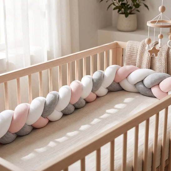 Boudin pour tresse de lit rose blanche grise hauteur optimale de protection bébé