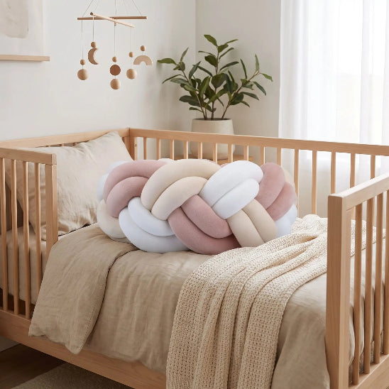 Boudin pour tresse de lit rose pâle blanche beige embellissant chambre bébé