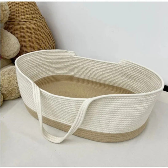 Couffin pour bébé jaune lin avec tissage à corde