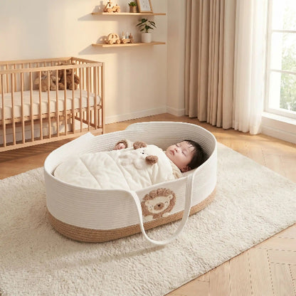 Couffin pour bébé motif lion apporte touche élégance sur couffin