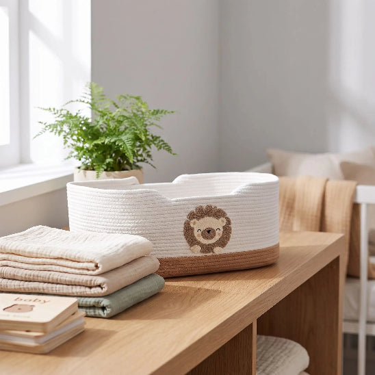 Couffin souple coton bio blanc marron