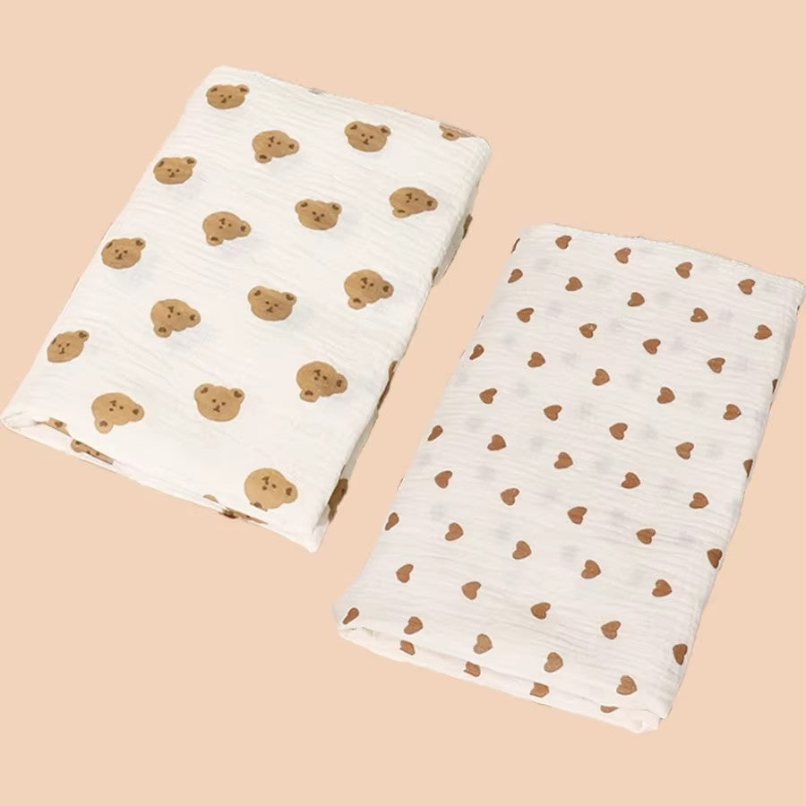Couverture emmaillotage ourson coeur jolies motifs