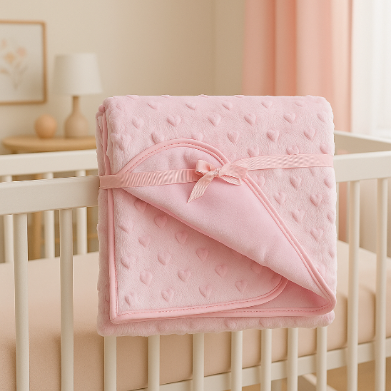 Couverture laine pour bebe coeur rose favorise attention regard bébé