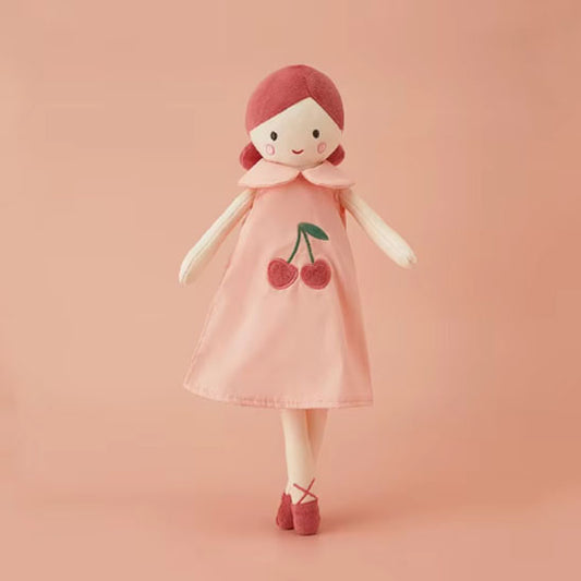 Doudou bébé fille robe cerise avec design aux lignes épurées