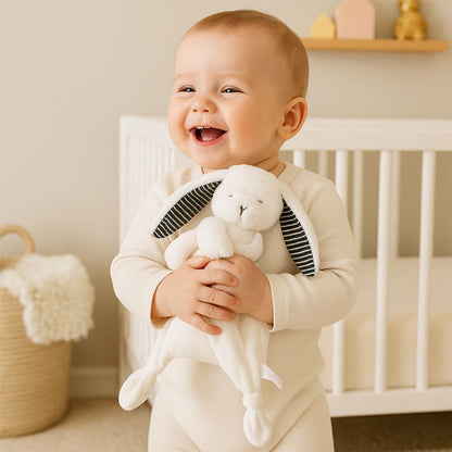 Doudou bébé garçon corps moelleux apporte tendresse dans les bras de bébé