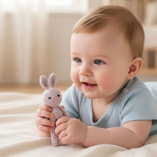 Doudou lapin matiere coton respecte peau sensible bébé