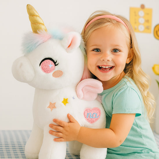 Licorne peluche cornet or confortable a toucher