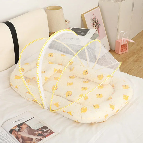 Lit en toile pour bebe blanc jaune design mignon