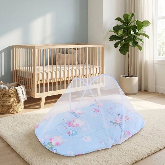 Lit en toile pour bebe bleu pliable