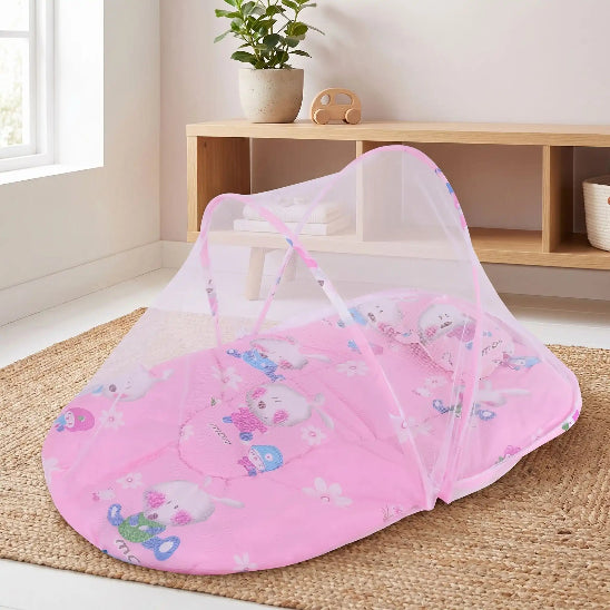 Lit en toile pour bebe rose pliable avec design mignon