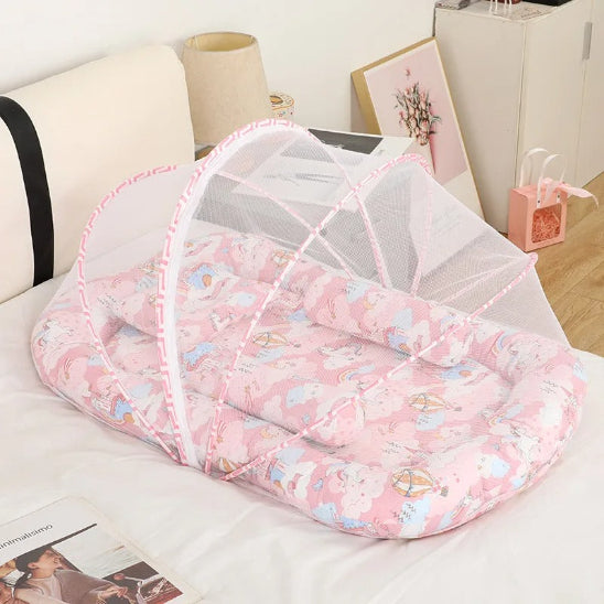 Lit en toile pour bebe rose poudré