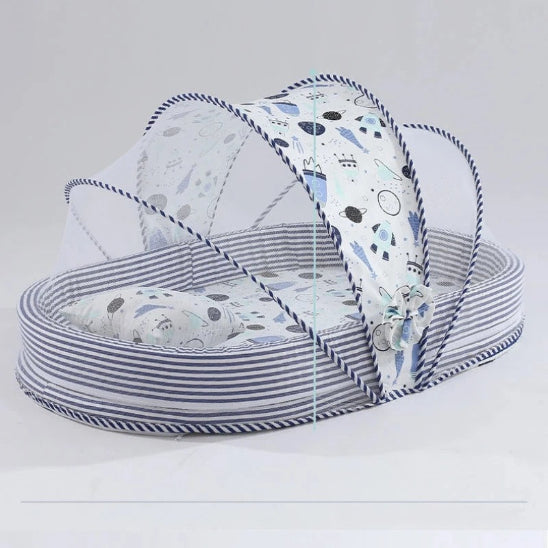 Lit pour bebe en toile gris pliable