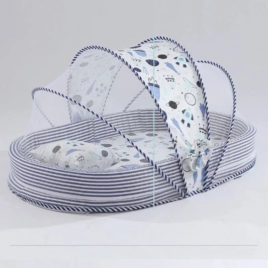 Lit pour bebe en toile gris pliable