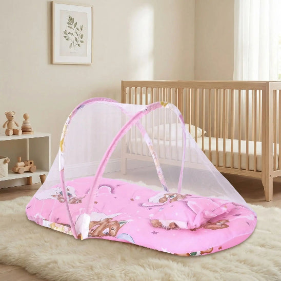 Lit pour bebe en toile rose léger transportable