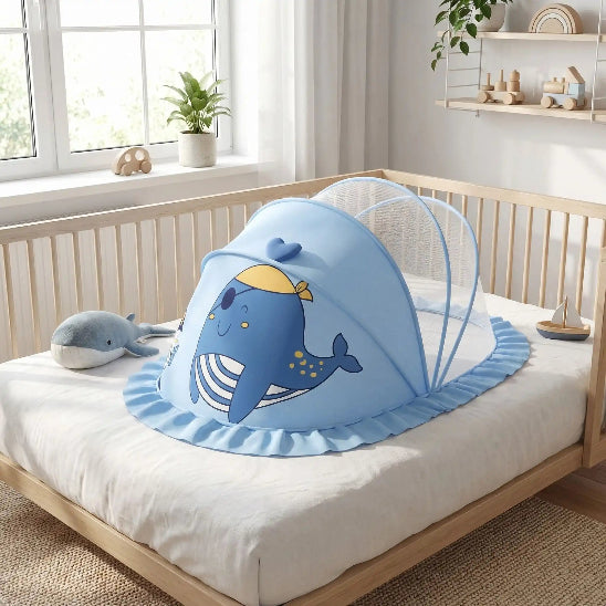 Lit toile pour bebe bleu animal sirène