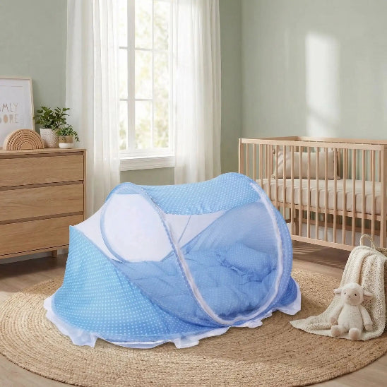Lit toile pour bebe protection complète avec matelas et oreiller
