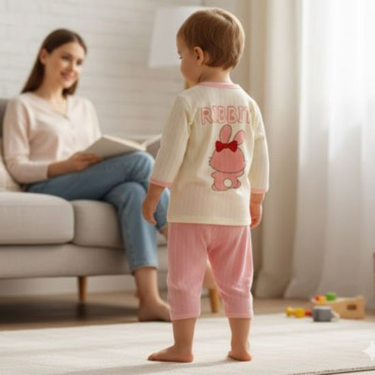 Pyjama bébé fille modèle ample favorise mouvement et détente de bébé avec maman.