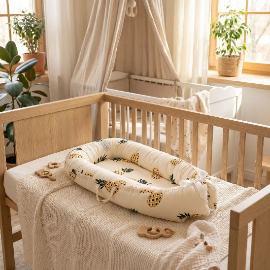 Reducteur de lit cododo jaune crème s'harmonise avec chambe bébé