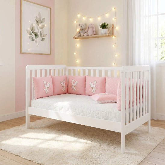 Tour de berceau bébé rose motif ours ange