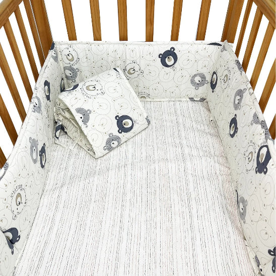 Tour de berceau blanc gris motif ourson