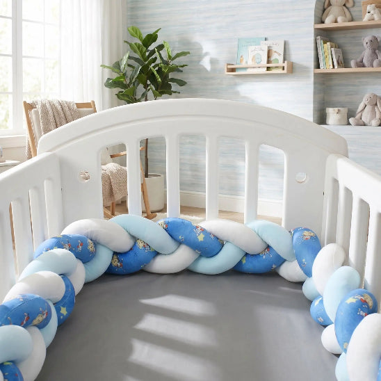 Tour de berceau tresse blanc bleu décoratif