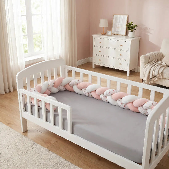 Tour de berceau tresse rose blanc