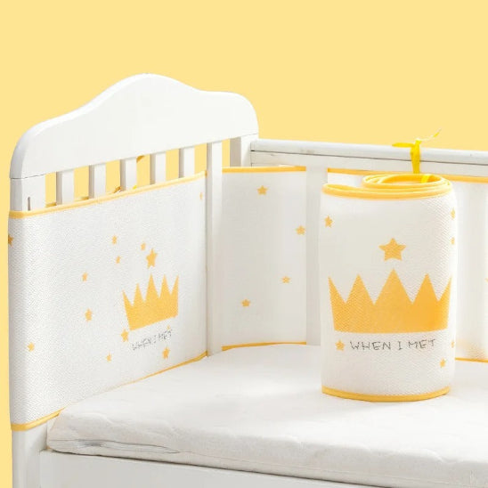 Tour de lit bébé transparent blanc motif couronne étoile
