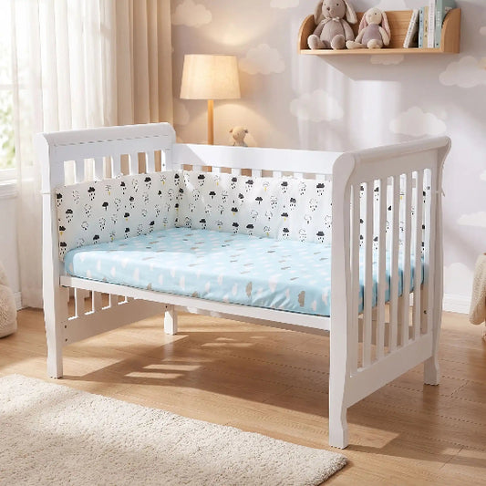 Tour de lit coussin modulable  blanc  bleu motif nuage
