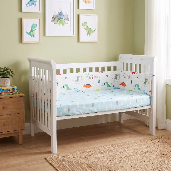 Tour de lit coussin modulable blanc motif dinosaure