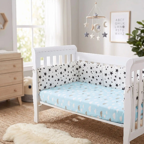 Tour de lit coussin modulable blanc motif  étoile