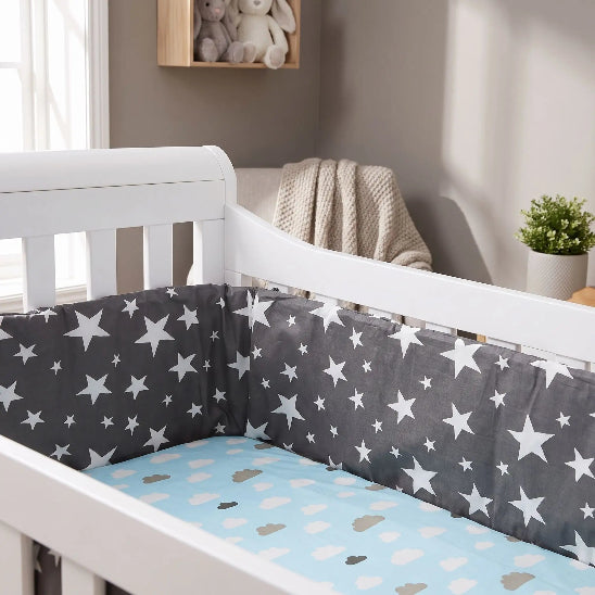 Tour de lit coussin modulable gris motif étoile 