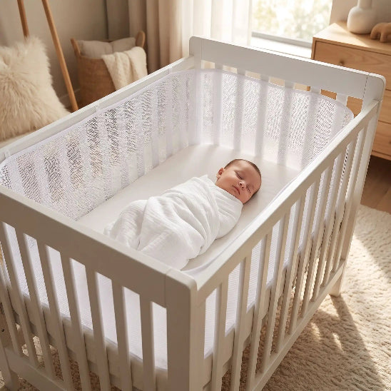 Tour de lit respirant blanc maille entoure lit bébé pour une protection complète
