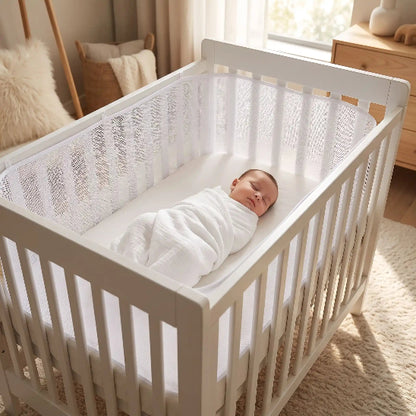 Tour de lit respirant blanc maille entoure lit bébé pour une protection complète