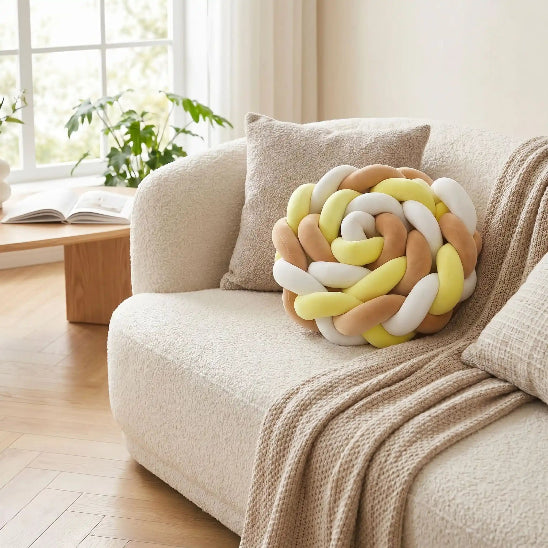 Tresse de lit respirant beige blanc jaune tissage artisanal