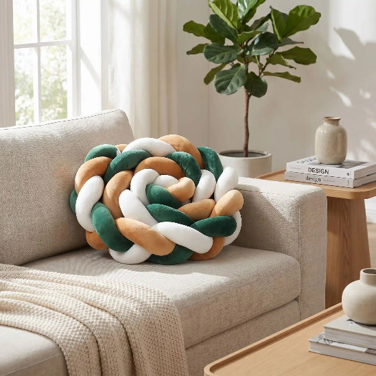 Tresse de lit respirant beige verte blanche harmonisant dans la chambre