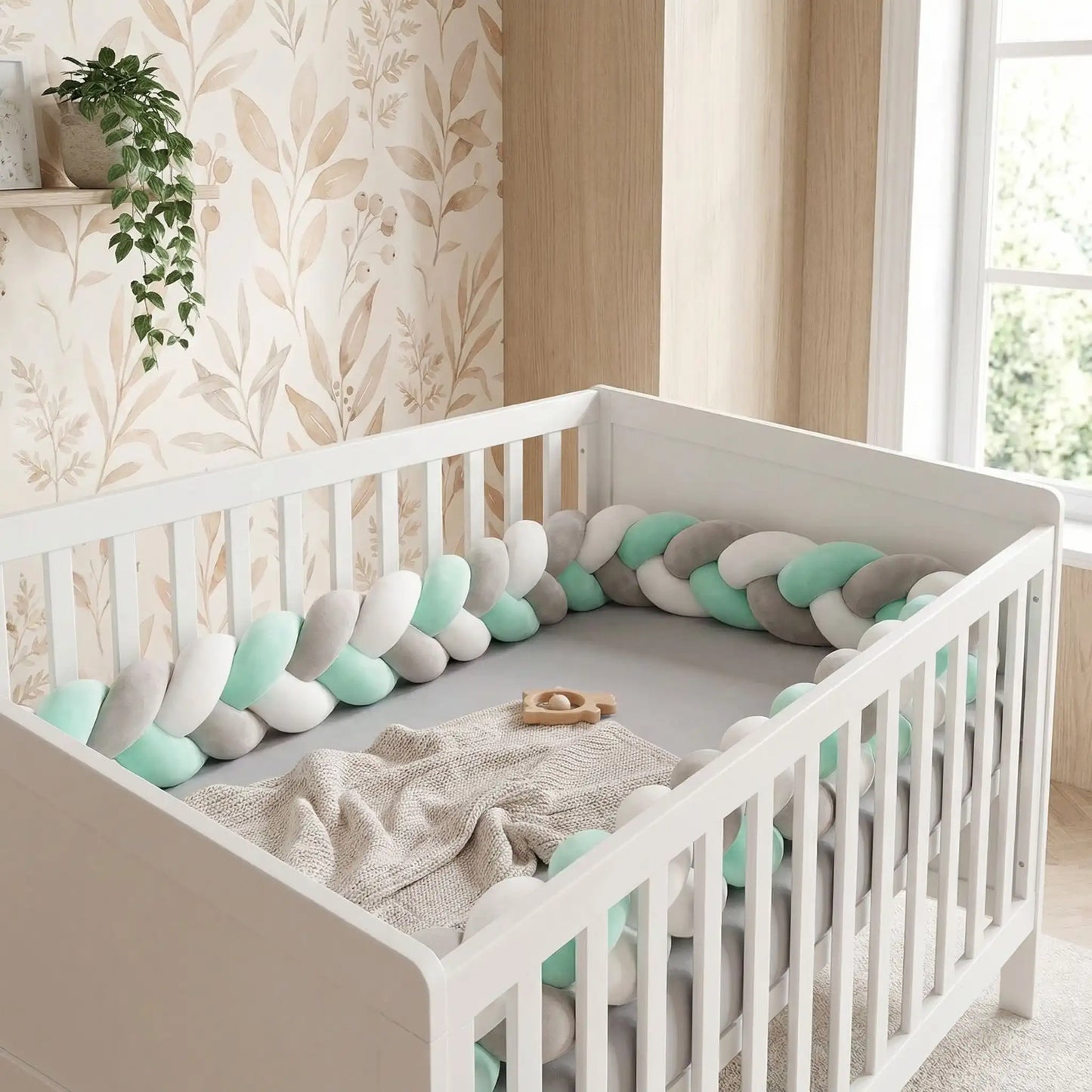 Tresse de lit respirant blanc gris vert design mignon