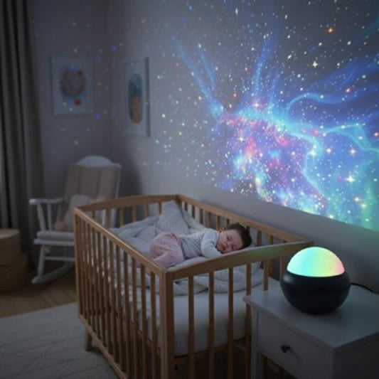 Veilleuse projection galaxie scintillante favorise sommeil paisible de bébé