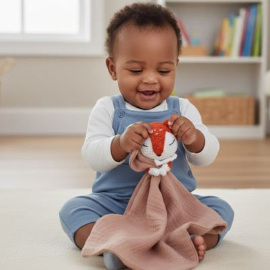 Doudou renard symphonie texture pour découverte sensorielle