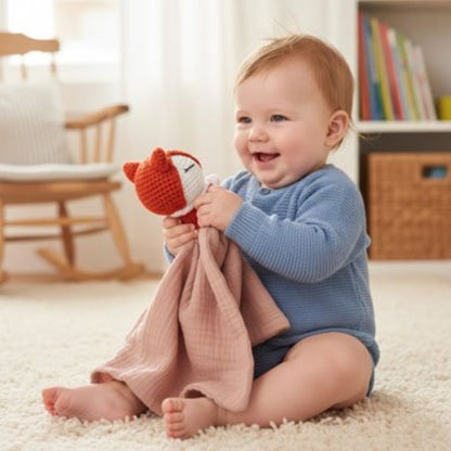 Doudou renard texture variée combine douceur et éveil sensoriel