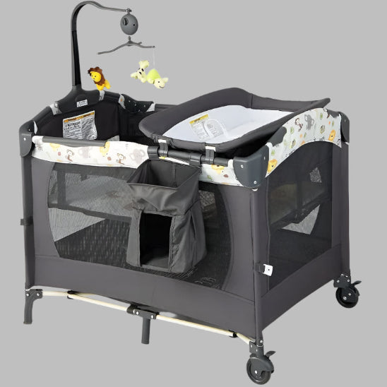 Lit parapluie avec matelas étagère jeu située en bas pour plaisir bébé