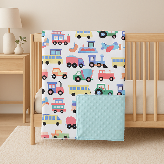 polaire couverture bebe motif véhicule apporte une touche stylée à chambre bébé